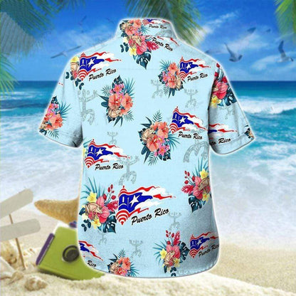 Puerto Rico And Vintage Flowers Design Hawaiian Shirt,Hawaiian Shirt Gift, Christmas Gift