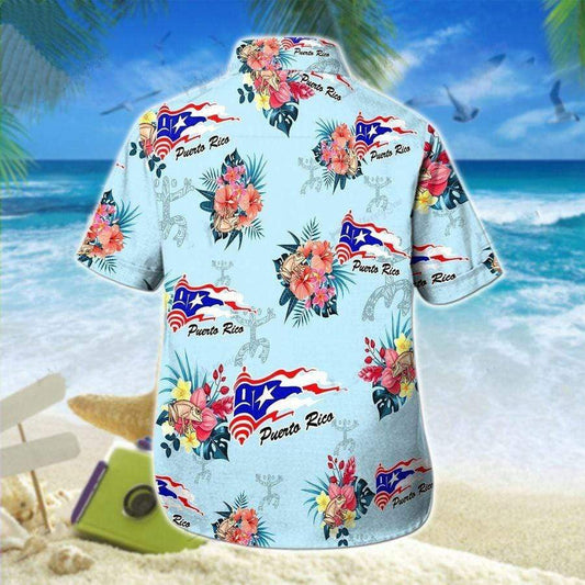 Puerto Rico And Vintage Flowers Design Hawaiian Shirt,Hawaiian Shirt Gift, Christmas Gift