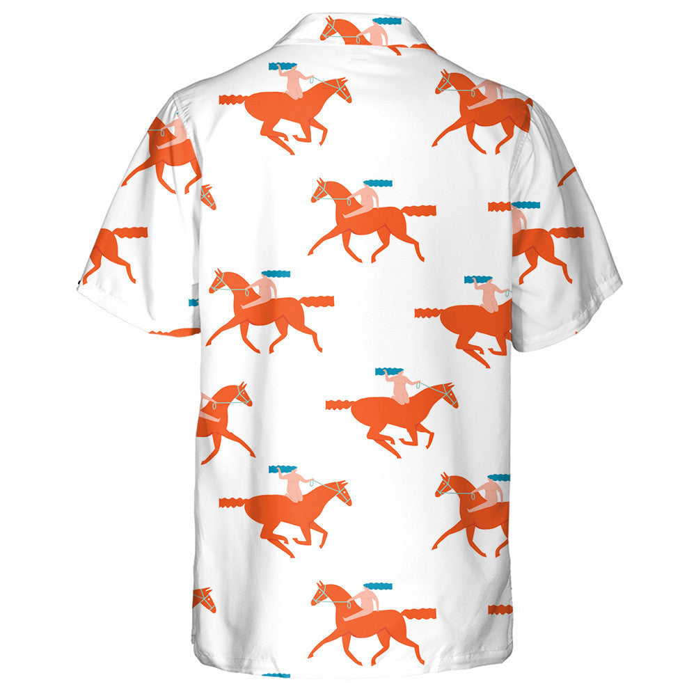 Léiriú Cartúin Greannmhar Cailín ag Marcaíocht Capall Dearg Léine Haváís, Bronntanas Léine Haváíais, Bronntanas Nollag