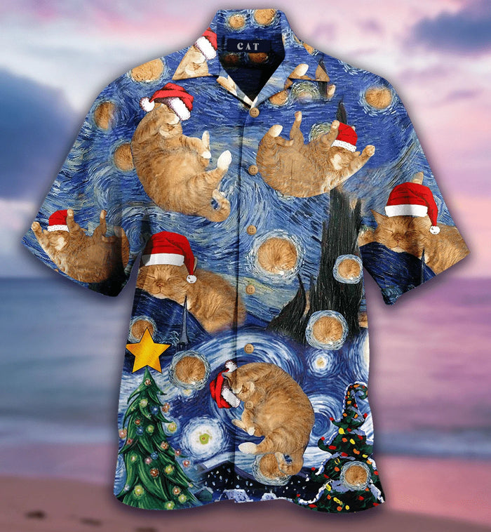 Aesthetic Starry Cat Christmas Cool Design Hawaiian Shirt, Hawaiian Shirt Gift, Christmas Gift