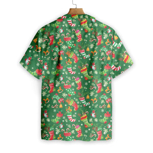 Merry Christmas With Green Background Pattern Hawaiian Shirt, Hawaiian Shirt Gift, Christmas Gift