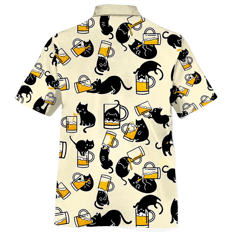 Black Cat Beer Pattern Design Hawaiian Shirt, Hawaiian For Gift