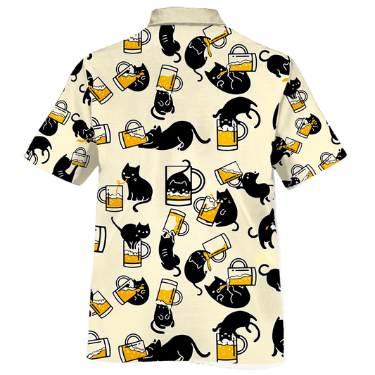 Black Cat Beer Pattern Design Hawaiian Shirt, Hawaiian For Gift