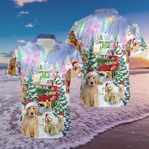 Awesome Golden Retriever Family On Christmas Design Hawaiian Shirt, Hawaiian For Gift