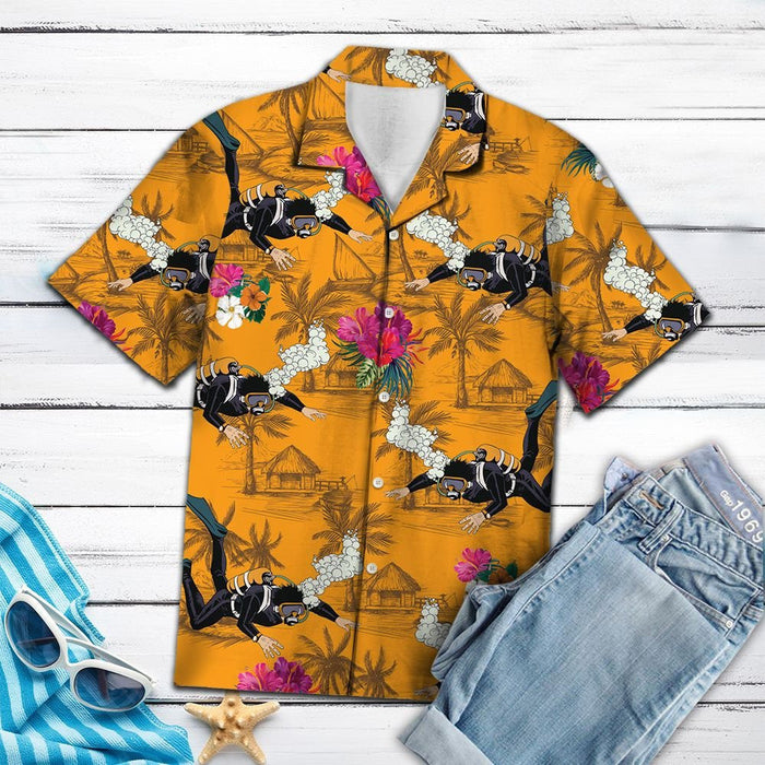 All About Scuba Diving Tropical Flowers Pattern Hawaiian Shirt, Hawaiian Shirt Gift, Christmas Gift