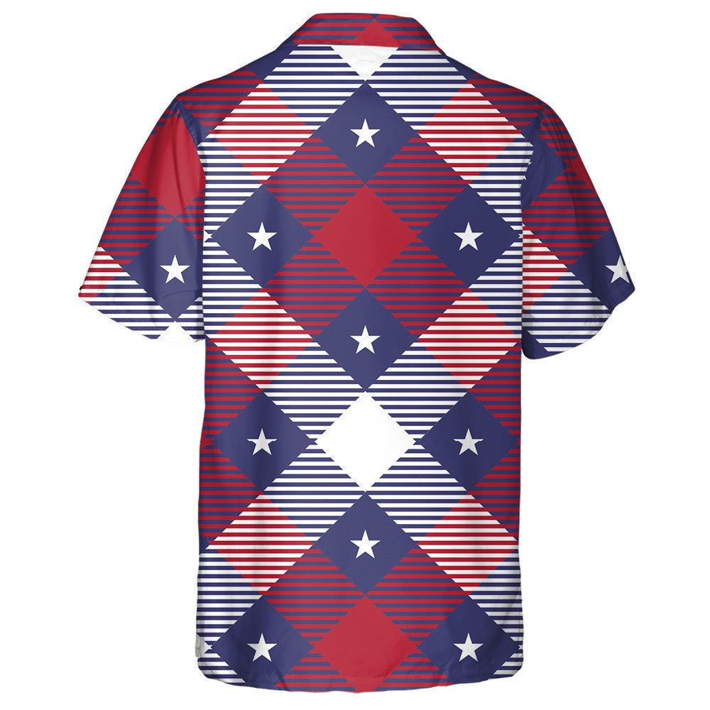 Modern Patriotic USA Star Tartan Pattern Hawaiian Shirt, Hawaiian Shirt Gift, Christmas Gift
