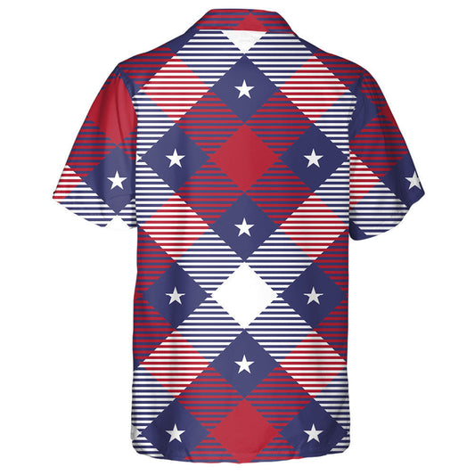 Modern Patriotic USA Star Tartan Pattern Hawaiian Shirt, Hawaiian Shirt Gift, Christmas Gift