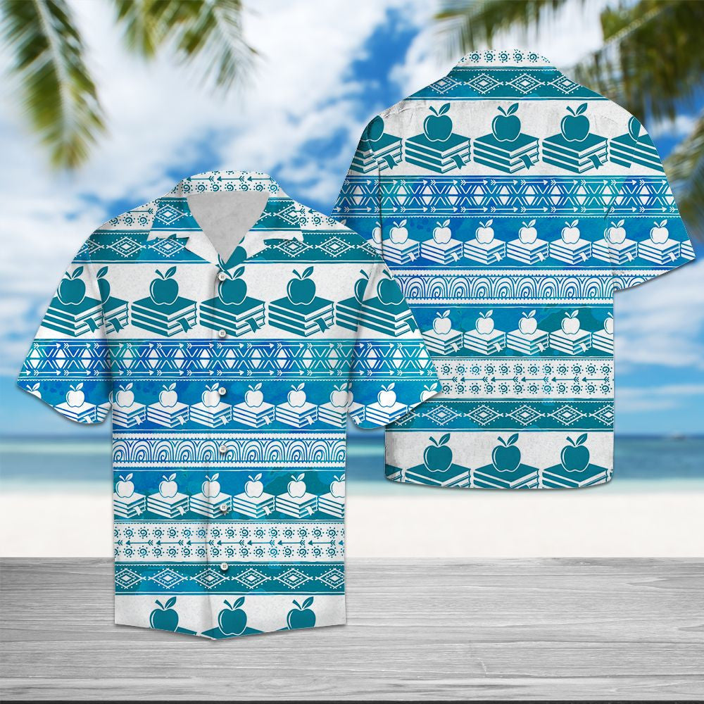 Awesome Blue Ans White Teacher Feather Pattern Hawaiian Shirt, Hawaiian Shirt Gift, Christmas Gift