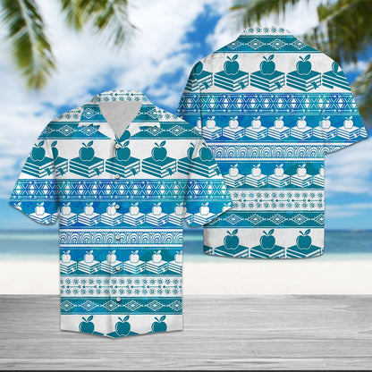 Awesome Blue Ans White Teacher Feather Pattern Hawaiian Shirt, Hawaiian Shirt Gift, Christmas Gift