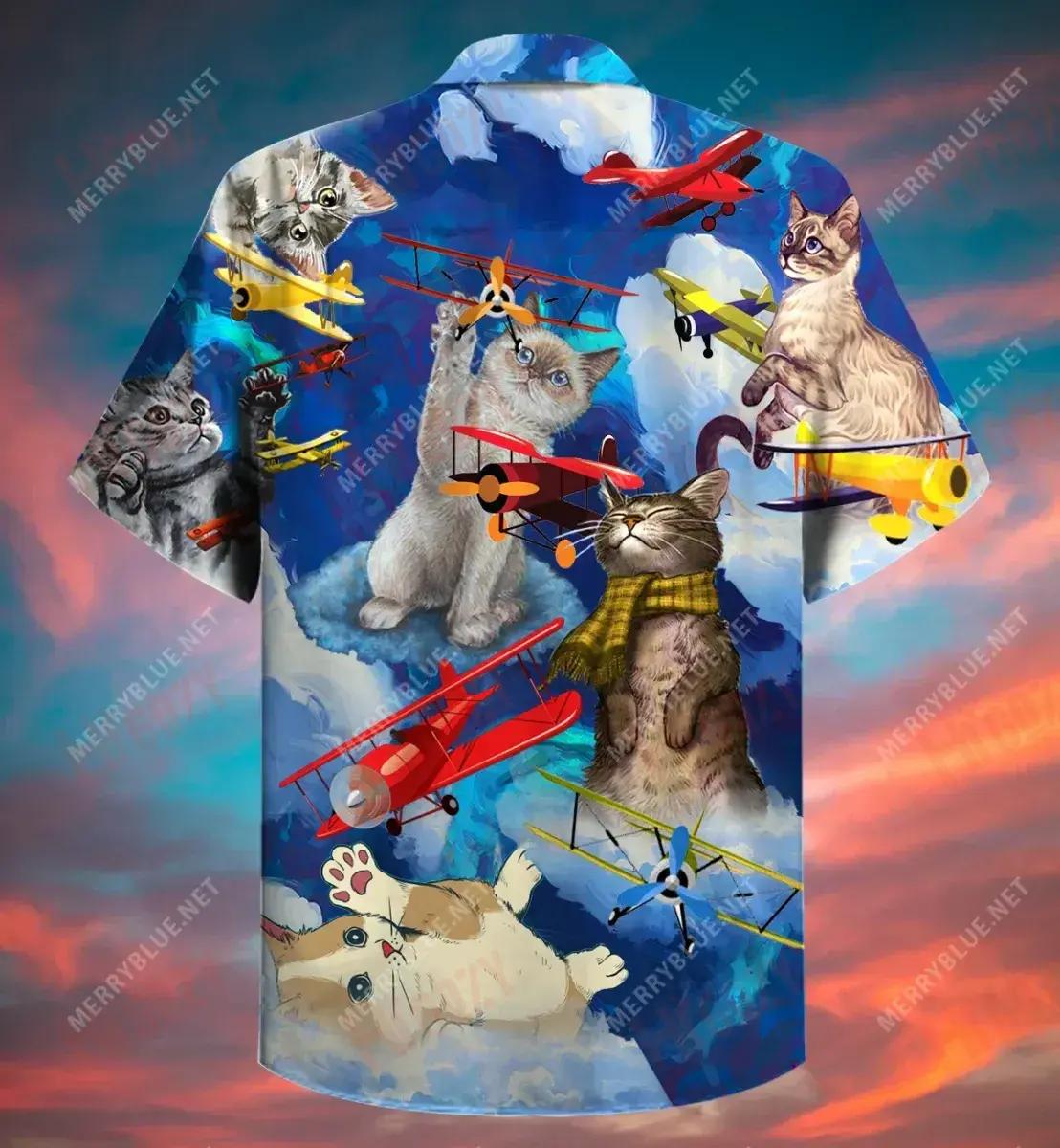 Cats Catching Airplanes Short Sleeve Shirt Summer Hawaiian T Shirts Custom Hawaiian Shirts Crazy Shirts Hawaii_Hawaiian Shirt Gift, Christmas Gift