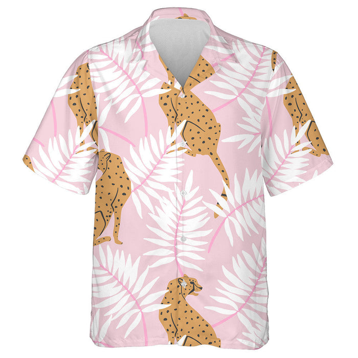 Wild African Leopard With White Tropical Leaves Hawaiian Shirt, Hawaiian Shirt Gift, Christmas Gift