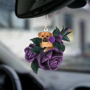 Puggle In Purple Rose Car Hanging Ornament, Christmas Decoration