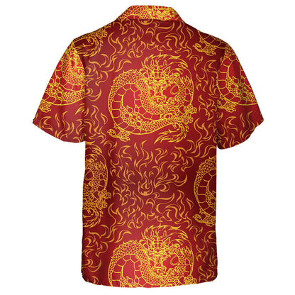 Asian Dragon And Fire On Red Background Hawaiian Shirt, Hawaiian Shirt Gift, Christmas Gift