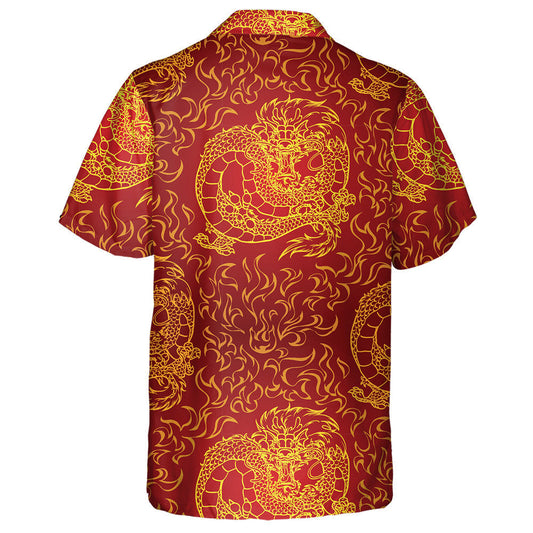 Asian Dragon And Fire On Red Background Hawaiian Shirt, Hawaiian Shirt Gift, Christmas Gift