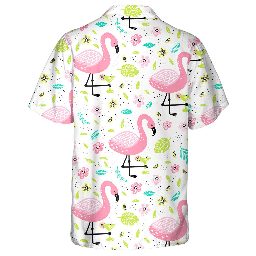 Beautiful Flamingo With Cocktail And Tropical Leaves Hawaiian Shirt, Hawaiian Shirt Gift, Christmas Gift