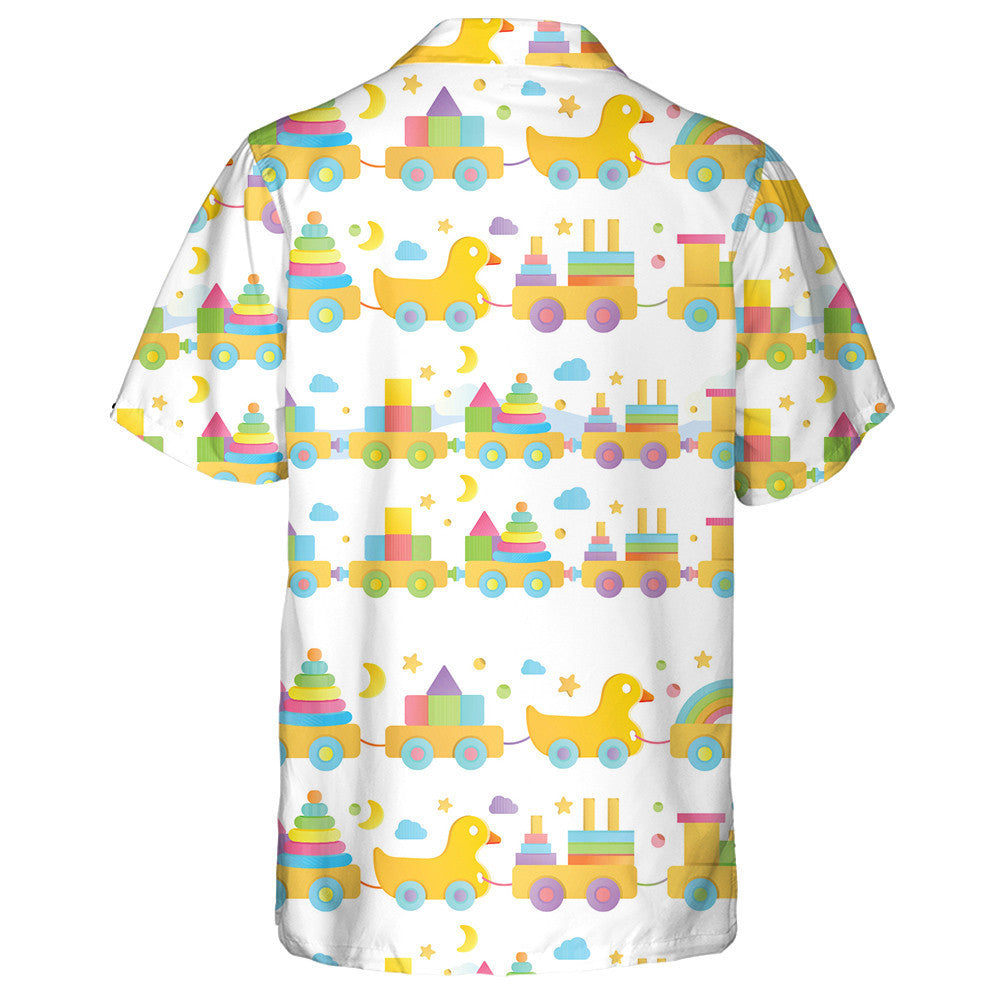 Hand Drawn Cute Duck And Wooden Train Hawaiian Shirt, Hawaiian Shirt Gift, Christmas Gift