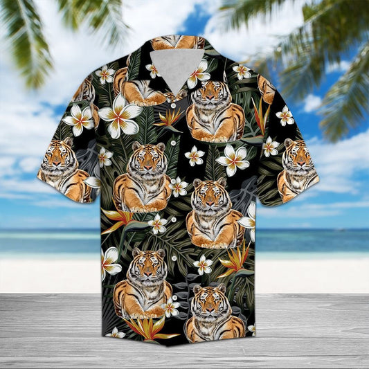 Tiger With Plumeria In Forest Hawaiian Shirt,Hawaiian Shirt Gift, Christmas Gift