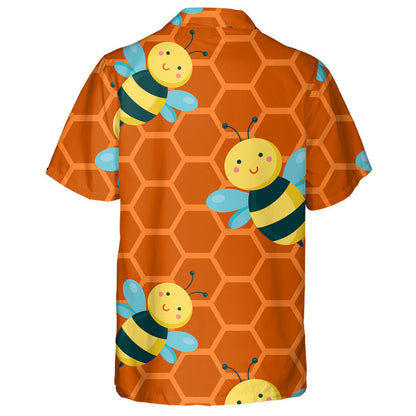 Natural Summer Bright Cute Bees And Honeycomb Hawaiian Shirt, Hawaiian Shirt Gift, Christmas Gift