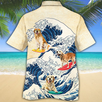 Golden Retriever Dog Suffering On Wave Hawaiian Shirt,Hawaiian Shirt Gift, Christmas Gift