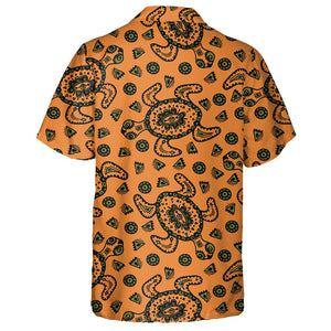 African Tribal Turtles On Orange Background Hawaiian Shirt, Hawaiian For Gift