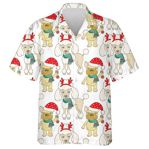 Christmas Cute Poodle Wearing Deer Horn Hawaiian Shirt, Hawaiian Shirt Gift, Christmas Gift.