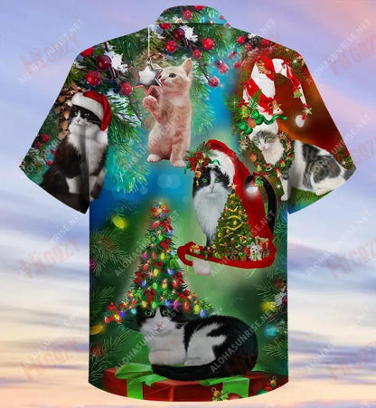 Trust A Man Who Likes Cats Christmas Short Hawaiian Shirt Vacation Aloha Shirt Custom Hawaiian Shirts Hawaiian Shirts For Men, Hawaiian Shirt Gift, Christmas Gift