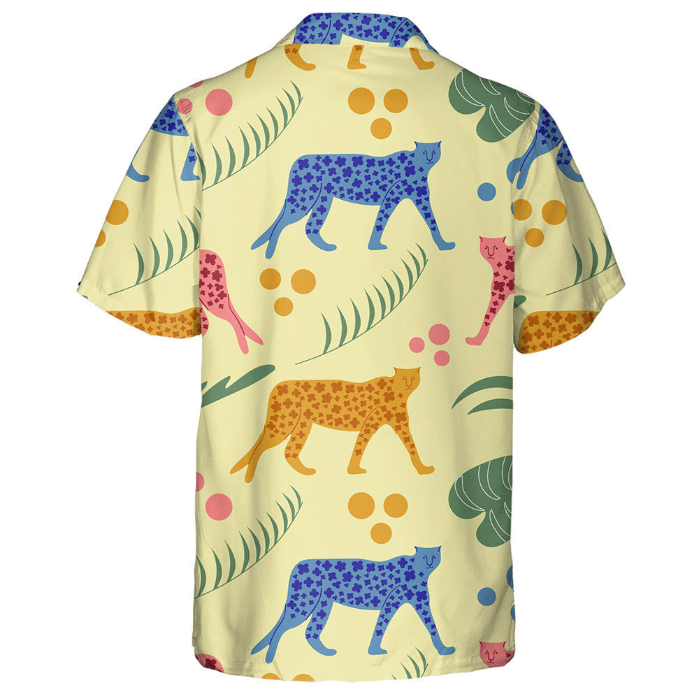 Hand Drawn Leopard Cheetah And Palm Leaves Hawaiian Shirt, Hawaiian Shirt Gift, Christmas Gift