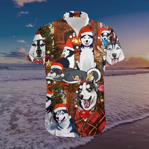 Hawaiian Shirt A Merry Christmas With Cute Husky Dog, Hawaiian Shirt Gift, Christmas Gift.