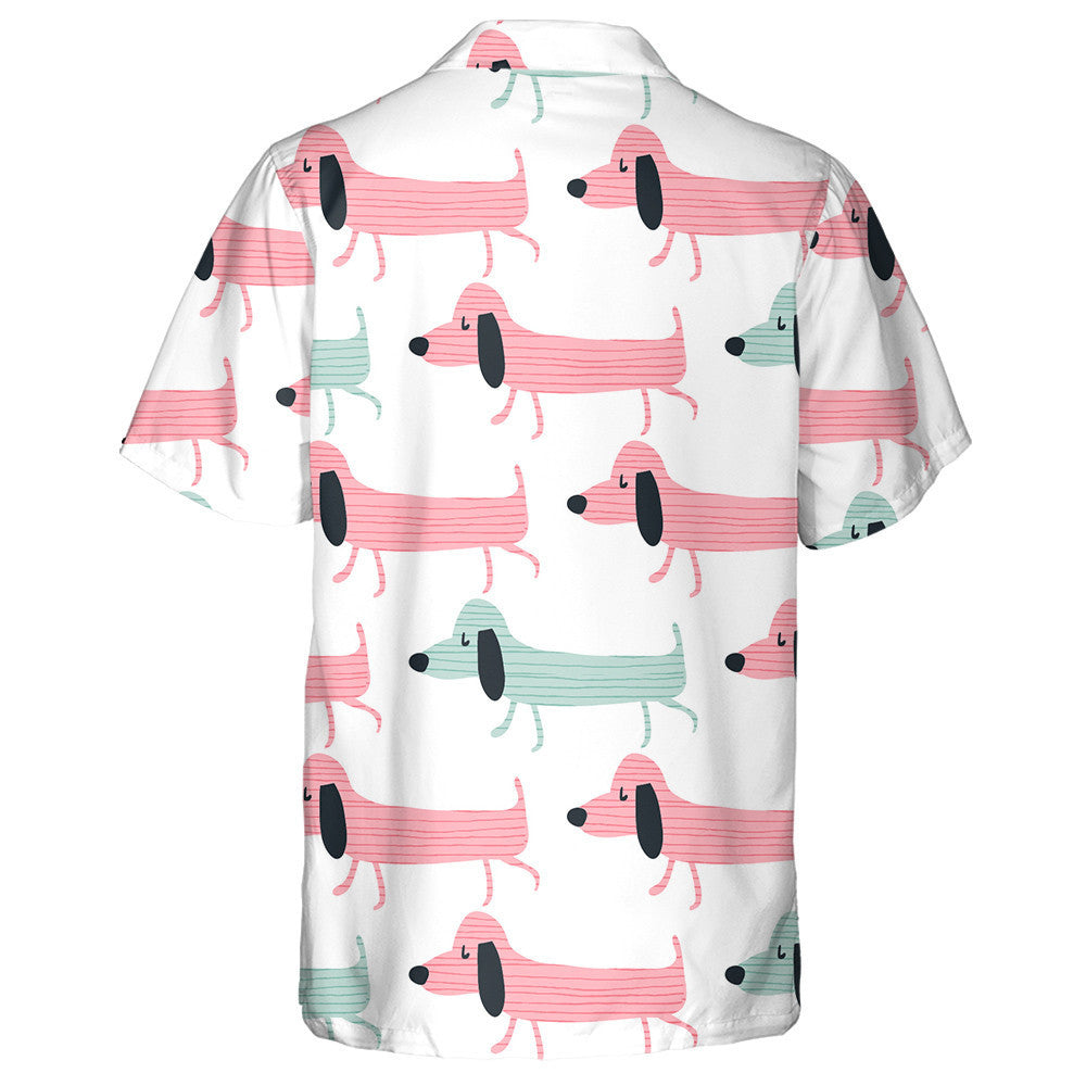 Hand Draw Cartoon Dachshund Stripe Colorful Hawaiian Shirt, Hawaiian Shirt Gift, Christmas Gift