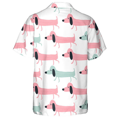 Hand Draw Cartoon Dachshund Stripe Colorful Hawaiian Shirt, Hawaiian Shirt Gift, Christmas Gift