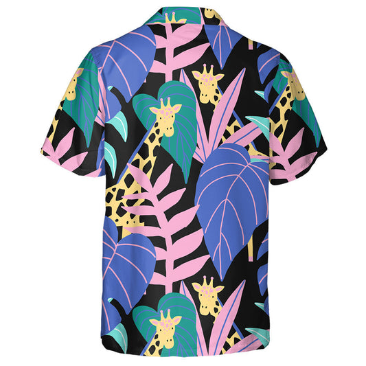 Tropical Pattern With Exotic Leaves And Giraffe Hawaiian Shirt,, Hawaiian Shirt Gift, Christmas Gift
