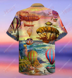 Air Balloon Steampunk Short Short Sleeve Shirt Ocean Hawaiian T Shirts Hawaiian Crazy Shirts Hawaiian Shirt Pattern, Christmas Gift