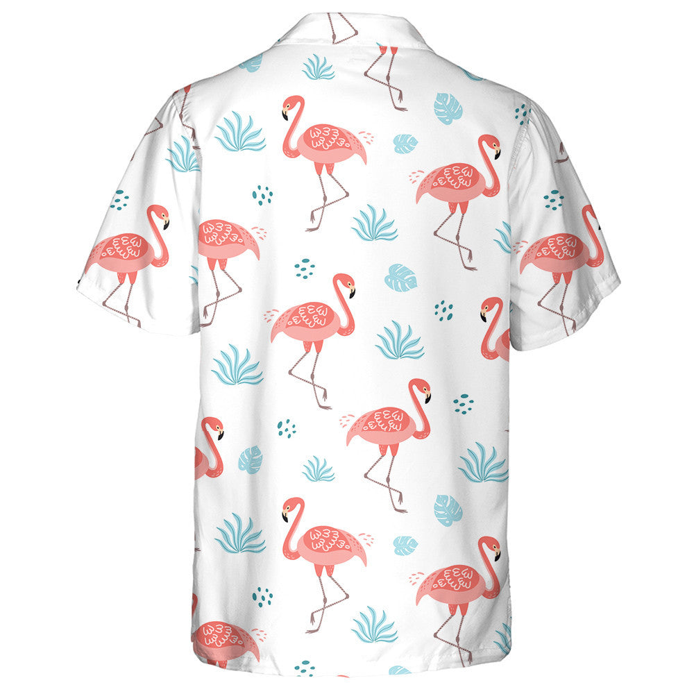 Pink Flamingo With Tropical Blue Leaves Hawaiian Shirt,Hawaiian Shirt Gift, Christmas Gift