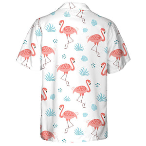 Pink Flamingo With Tropical Blue Leaves Hawaiian Shirt,Hawaiian Shirt Gift, Christmas Gift