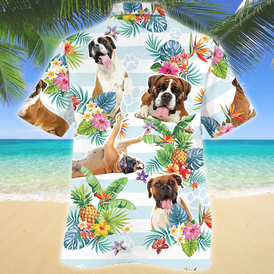 Patrún Bláthanna Agus Duilleoga Trópaiceacha Madra dornálaí Greannmhar Léine Haváís, Bronntanas Léine Haváís, Bronntanas Nollag