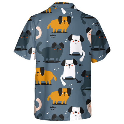 Happy Dogs On Blue Grey Colorful Hawaiian Shirt, Hawaiian For Gift