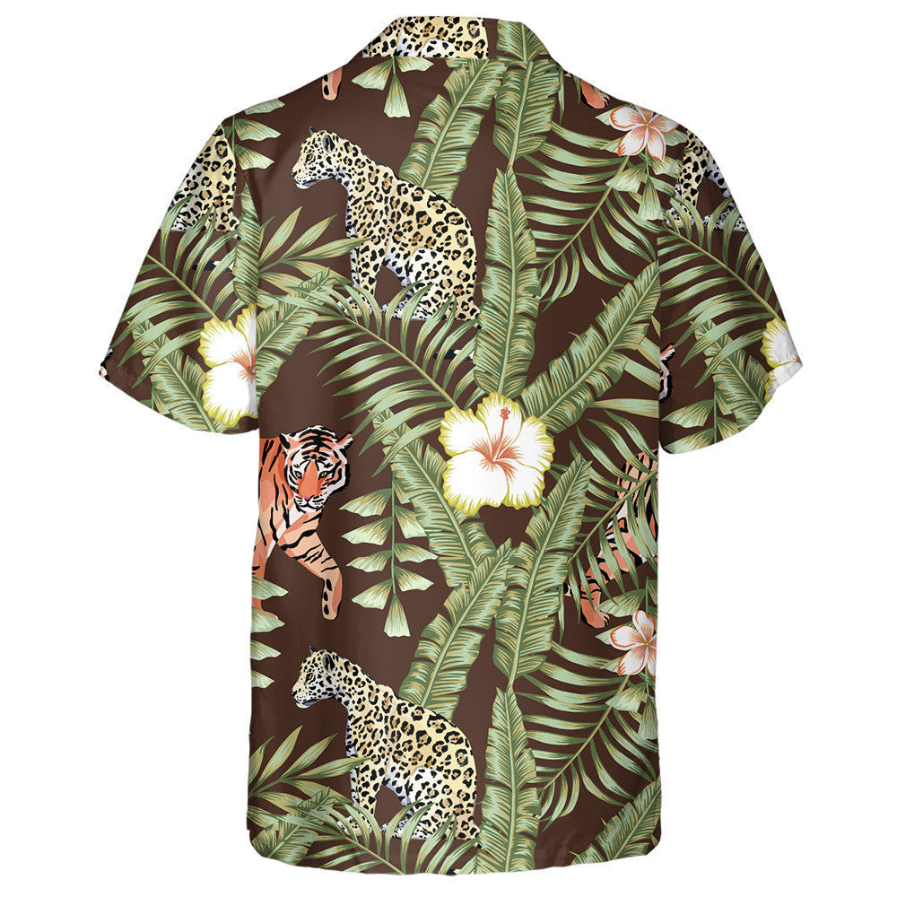 Beautiful Tropical Hibiscus Flowers Leopard And Tiger Hawaiian Shirt, Hawaiian Shirt Gift, Christmas Gift