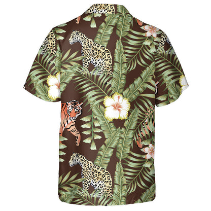 Beautiful Tropical Hibiscus Flowers Leopard And Tiger Hawaiian Shirt, Hawaiian Shirt Gift, Christmas Gift