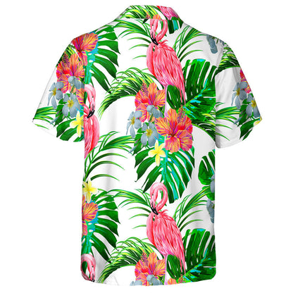 Flamingo Álainn le Duilleoga Coimhthíocha Bláthacha Agus Trópaiceacha Léine Haváís, Bronntanas Léine Haváís, Bronntanas Nollag