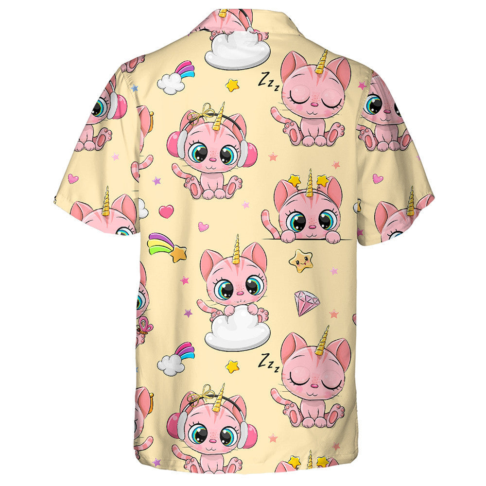 Cute Cartoon Kitty Cat Unicorn On Yellow Hawaiian Shirt, Hawaiian Shirt Gift, Christmas Gift