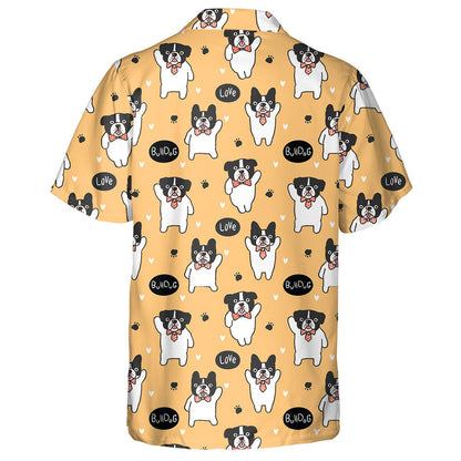 Cartoon Bulldog Yellow With Hearts And Paws Hawaiian Shirt, Hawaiian Shirt Gift, Christmas Gift
