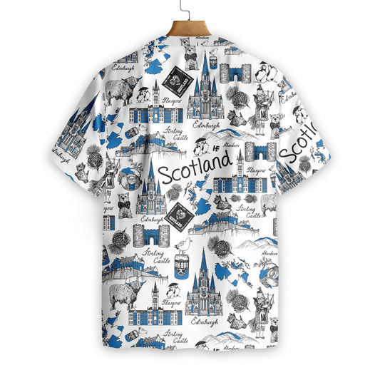 I Love Scotland Doodle Pattern Hawaiian Shirt, Hawaiian For Gift