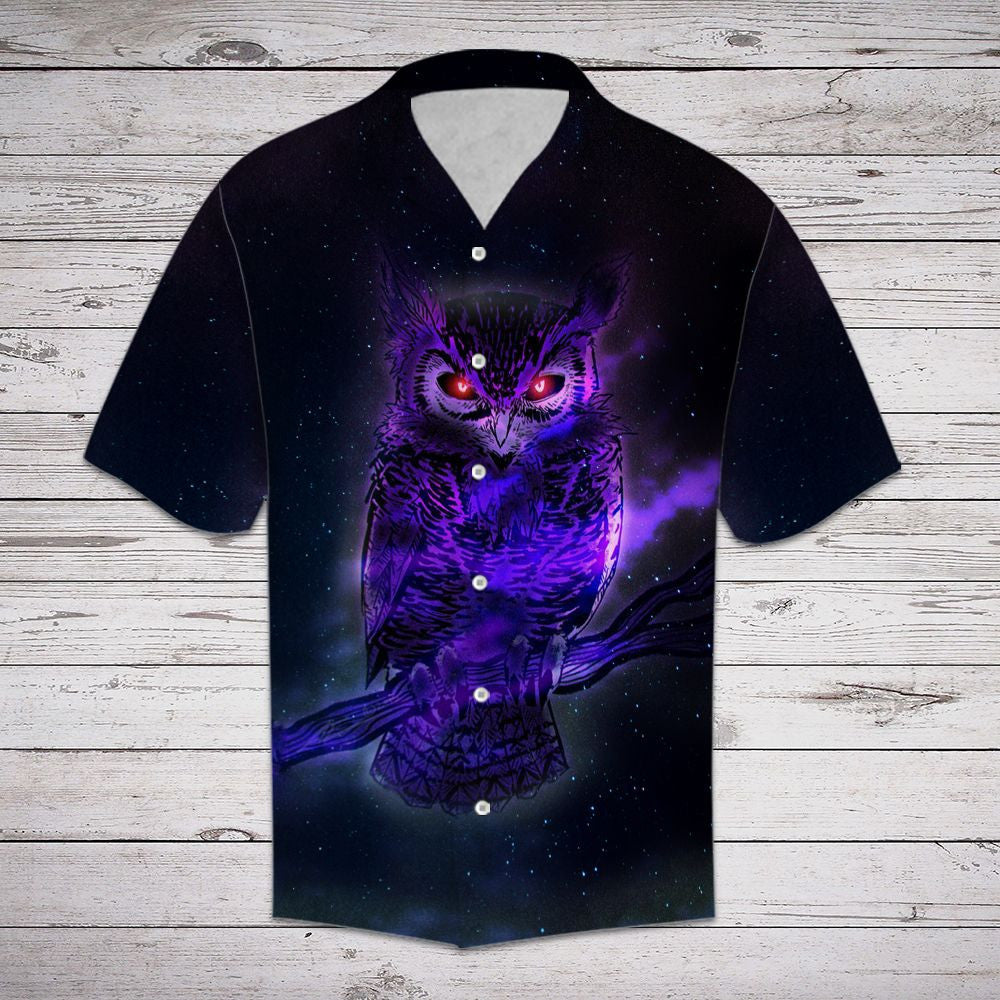 Mystic Purple Owl With Red Eyes Hawaiian Shirt,Hawaiian Shirt Gift, Christmas Gift