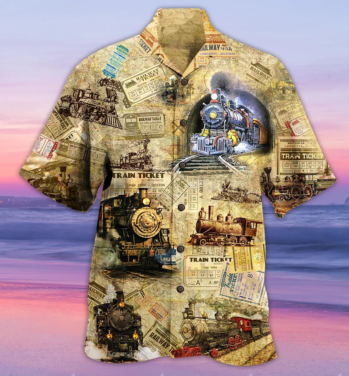 Train Amazing Locomotive Vintage Paper Background Hawaiian Shirt,Hawaiian Shirt Gift, Christmas Gift