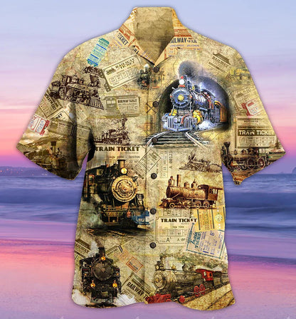 Train Amazing Locomotive Vintage Paper Background Hawaiian Shirt,Hawaiian Shirt Gift, Christmas Gift