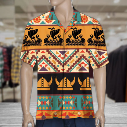 Colored Geometric Viking Art Design Hawaiian Shirt, Hawaiian For Gift