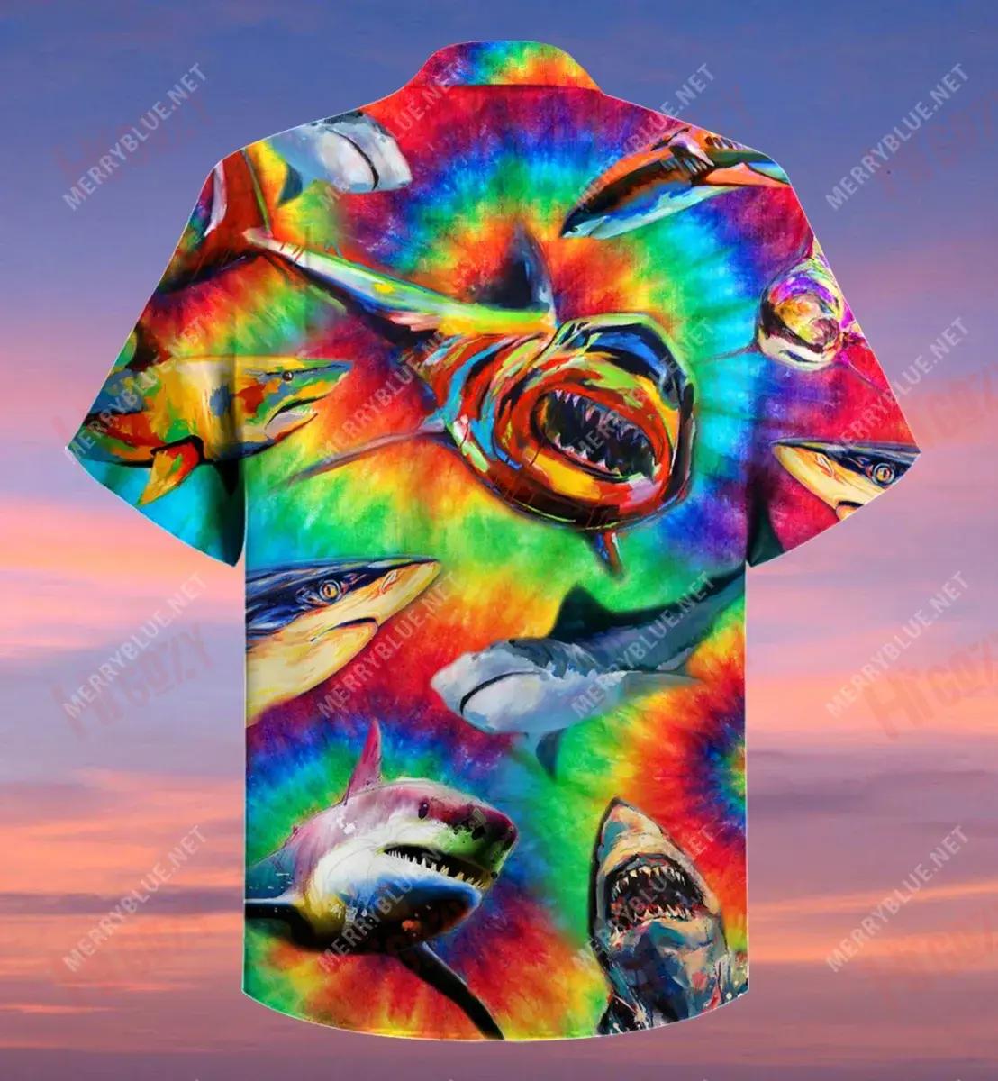 Colorful Sharks Short Hawaiian Shirt Hobbies Short Sleeve Best Hawaiian Shirts Crazy Shirts Hawaii, Hwaiian For Gift
