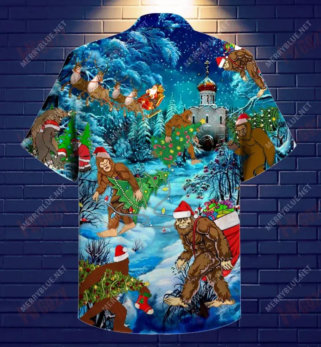 Christmas Bigfoot Short Hawaiian Shirt Summer Tropical Shirts Tropical Shirts For Men Hawaiian Shirt Pattern_Hawaiian Shirt Gift, Christmas Gift