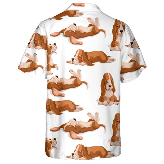 Cartoon Basset Hounds Dog Isolated Background Hawaiian Shirt, Hawaiian Shirt Gift, Christmas Gift