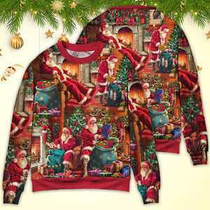 Christmas Santa Claus Story Chilling Happy Xmas Art Style Ugly Christmas Sweater, Christmas Gift, Gift Christmas 2024